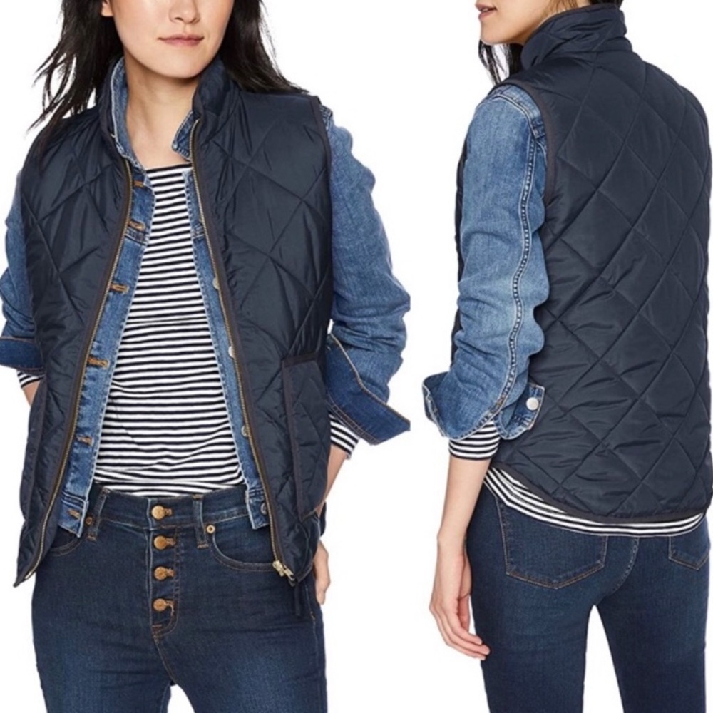J Crew Mercantile Size S Puffer Quilted Vest Navy Blue